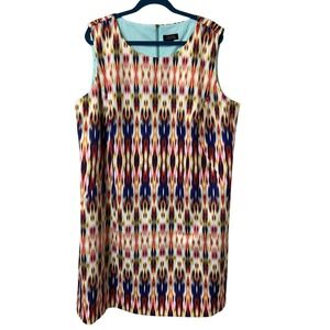Tahari ASL Vibrant Multicolor Sleeveless Shift Dress‎ Lined Plus Size 20W